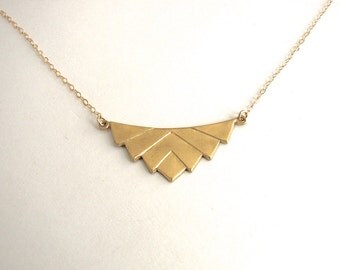Raw Brass Chevron Necklace, Gold Chevron Necklace - 14K Gold-Filled chain