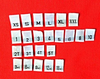 100 - Sew-in Fabric Clothing Labels - Your Choice XS,S,M,L,XL,XXL,2T,3T ...
