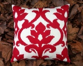 Two Red and Cream Ikat Pillow Red Outdoor Pillow Set of 2 18x18 Inches Red Decorative Throw Pillow