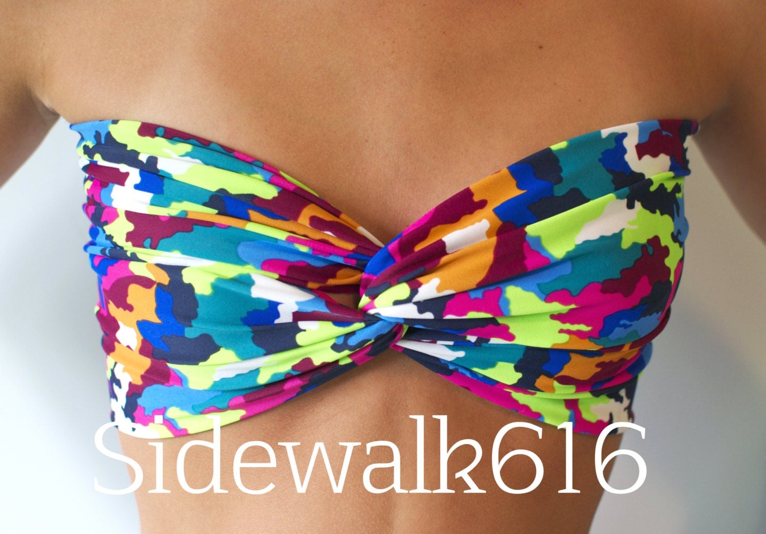 Colorful Camo Bandeau Top Spandex Bandeau Bikini Top