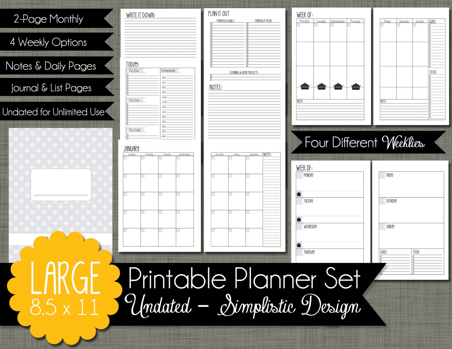 NEW Undated Printable Planner Simplistic Design Sized