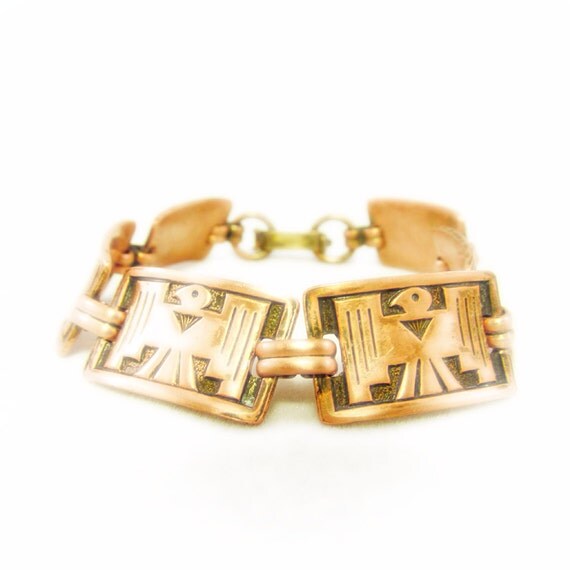 Beautiful Native American Copper Eagle Link Bracelet