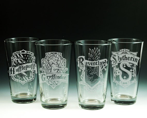 Harry Potter Glassware Etched Glass Gryffindor by NexusGlass