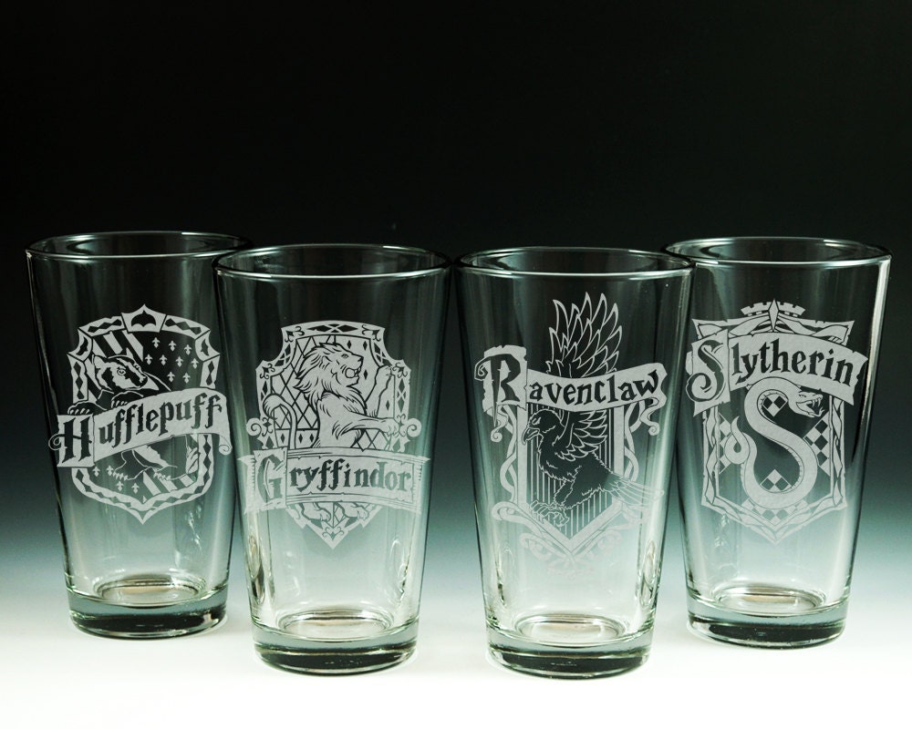 Harry Potter Glassware Etched Glass Gryffindor Slytherin