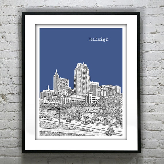 Raleigh Skyline Poster Art Print North Carolina NC Version 2