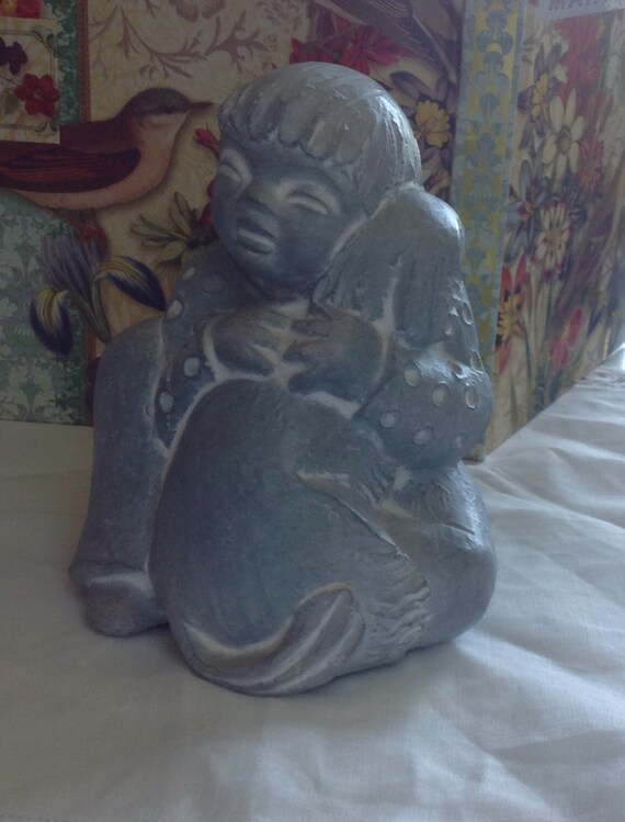 Isabel Bloom Sculpture Small Child Hugs Dog Signed Figurine