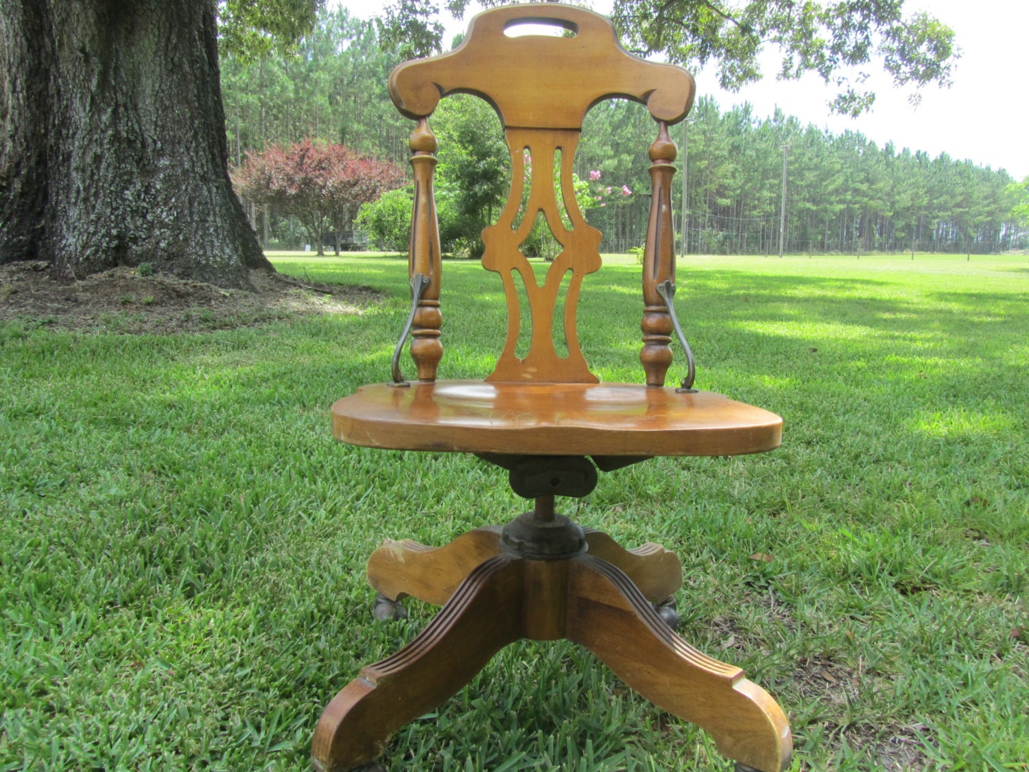 Vintage office chair rolling chair wood chairlibrary