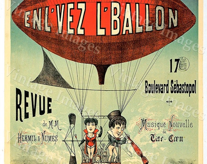 Vintage Poster 1884 French Hot Air Balloon Poster Eden Concert Poster Old French Poster fine art print wall decor