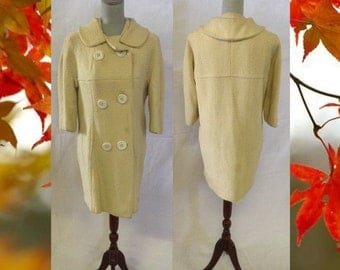 Vintage Women's Coat Mid Length Off White Double Breasted Coat No. 12