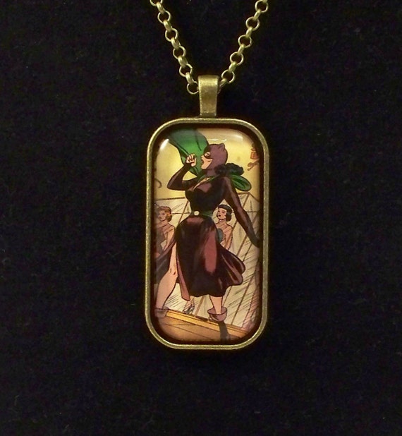 Vintage Catwoman Comic Glass Pendant Necklace