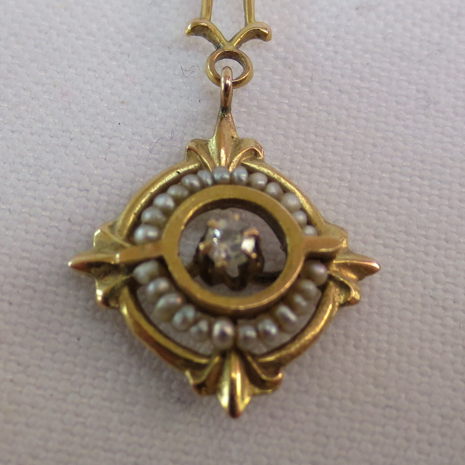 VICTORIAN LAVALIER PENDANT 1880'S Gold Diamond and
