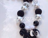 Minnie Mouse Inspired Girl Necklace- Black and White Rhinestone Minnie-Chunky-Bubble Gum Necklace- Minnie Rhinestone Il_170x135