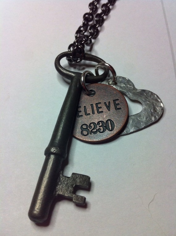 Vintage key heart Believe necklace by TheTinRoofofBoaz on Etsy