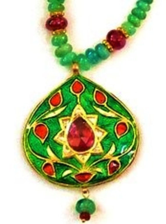 Finest Antique 22kt Gold Pendant Diamond Ruby Emerald 100%