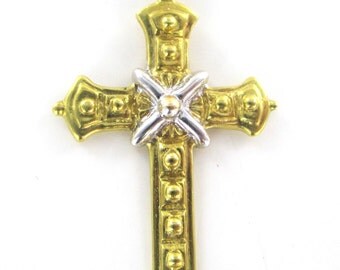 14kt SOLID Yellow  White Gold Cross Pendant for Sale