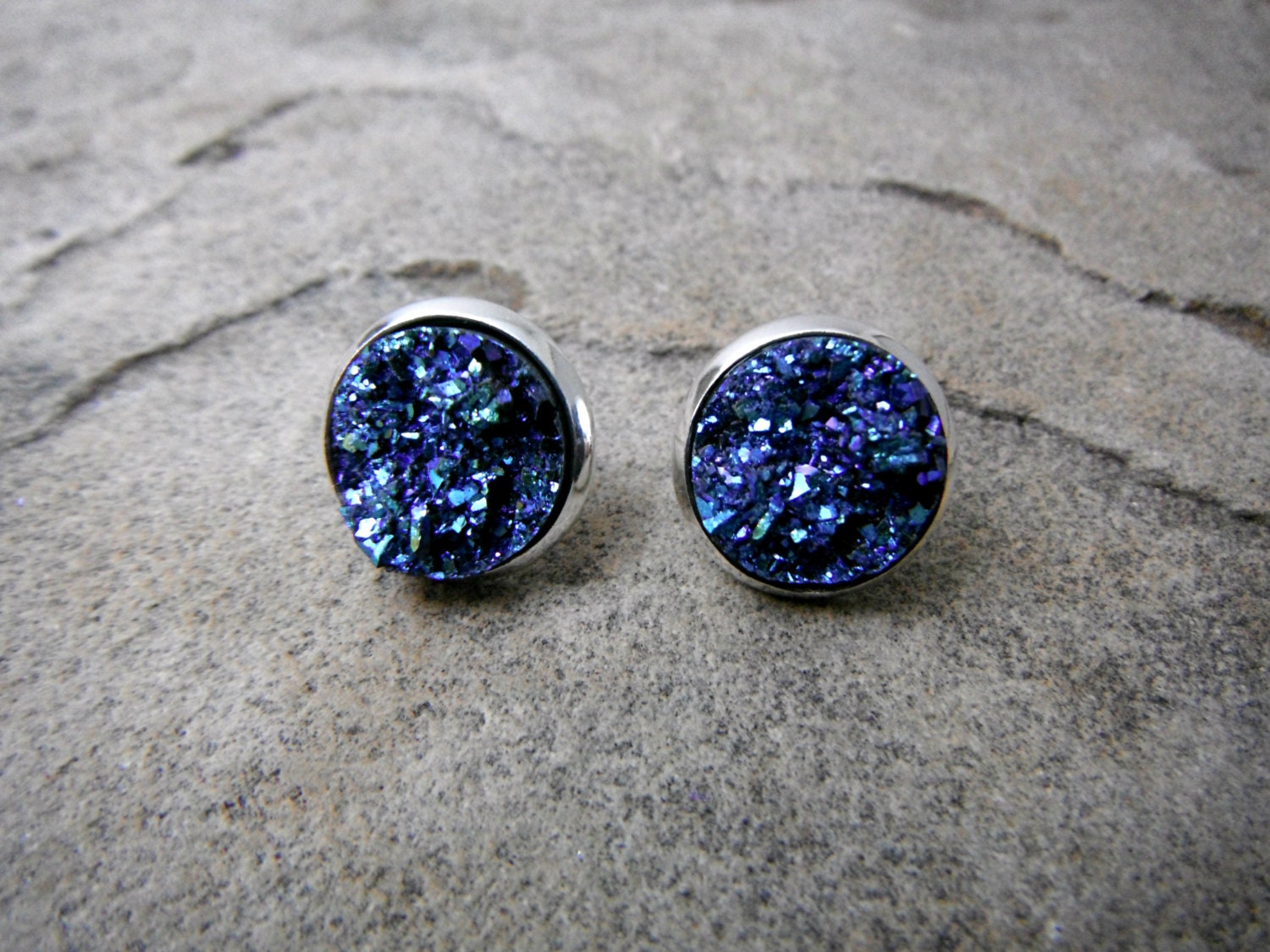 Titanium Blue Druzy Earrings Blue Crystal Earrings Faux