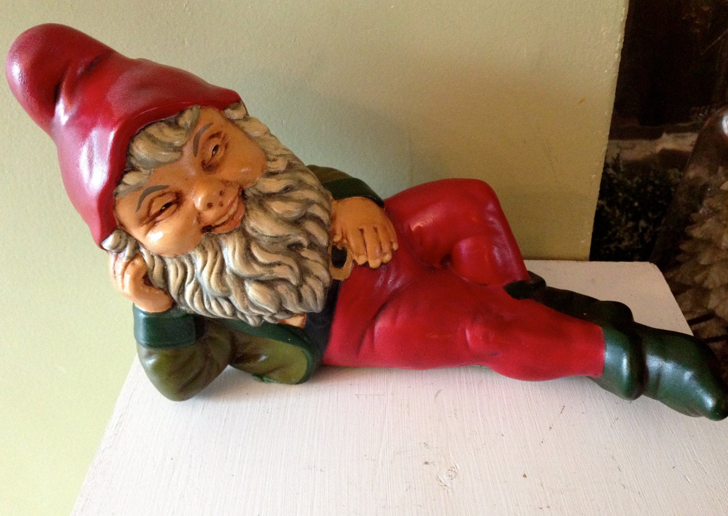 Large Vintage Gnome Elf Statue Happy Gnome/Elf Decor