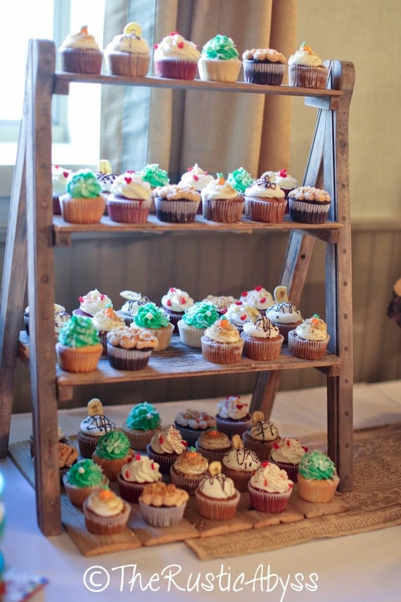  Cupcake  Stand  Rustic Wedding Reclaimed Wood Barn Tiered Ladder