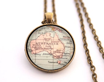 Vintage Map Necklace - Custom Map Jewelry - Personalized Necklace - Round Pendant Necklace - Unisex Jewelry - Gift for Travelers