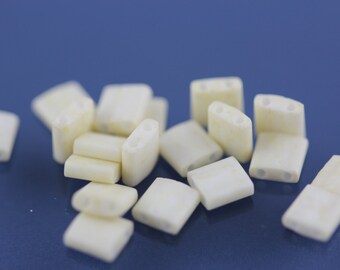 Satin Ivory Opaque Matte Tila, (TL2021) 5x5mm square with (2) 0.8mm holes. Tila bead. You choose quantity