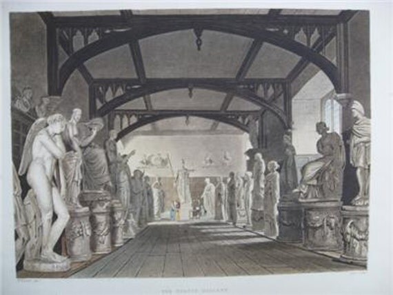1814 Hand Colored Aquatint Antique Print The Statue Gallery Ackermann