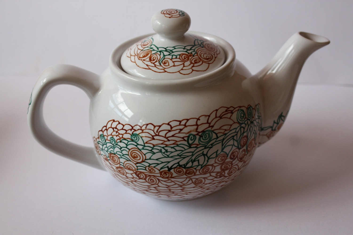 Hand painted teapot Botanical teapot tea for two by RoseCandela