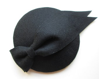 Black Cocktail Hat - Felt Hat, Wedding Hat, Felt Fascinator, Black, Bridesmaid Hat, Tea Party, Black Fascinator