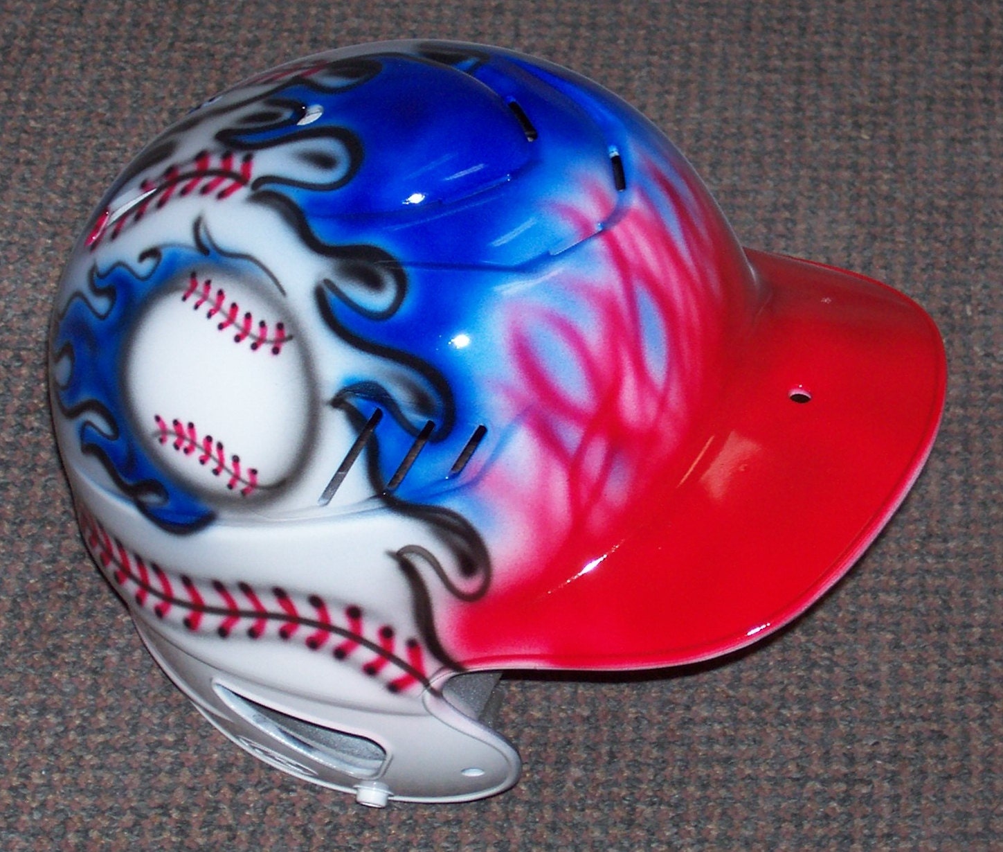  Airbrushed  Baseball  Batting  Helmet  FLAMING BASEBALL 