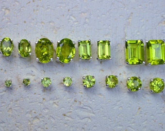 Peridot Stud Earrings In Sterling Silver - Choose a size! August birthstone no nickel post earrings in sterling and genuine stone.