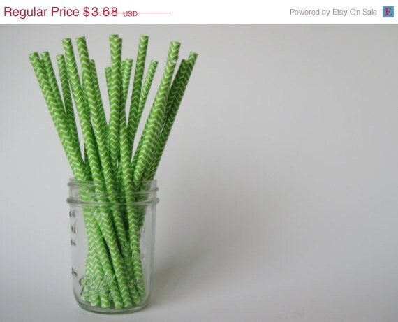 15% off - 25 Lime Green CHEVRON Paper Straw - ships less than 24 hours Il_570xn