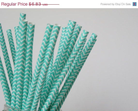 ON SALE 50 Aqua Blue CHEVRON Paper Straw - ships less than 24 hours Il_570xn