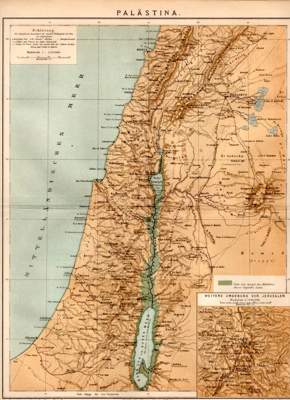 1885 Palestine Map Antique Print Vintage Lithograph