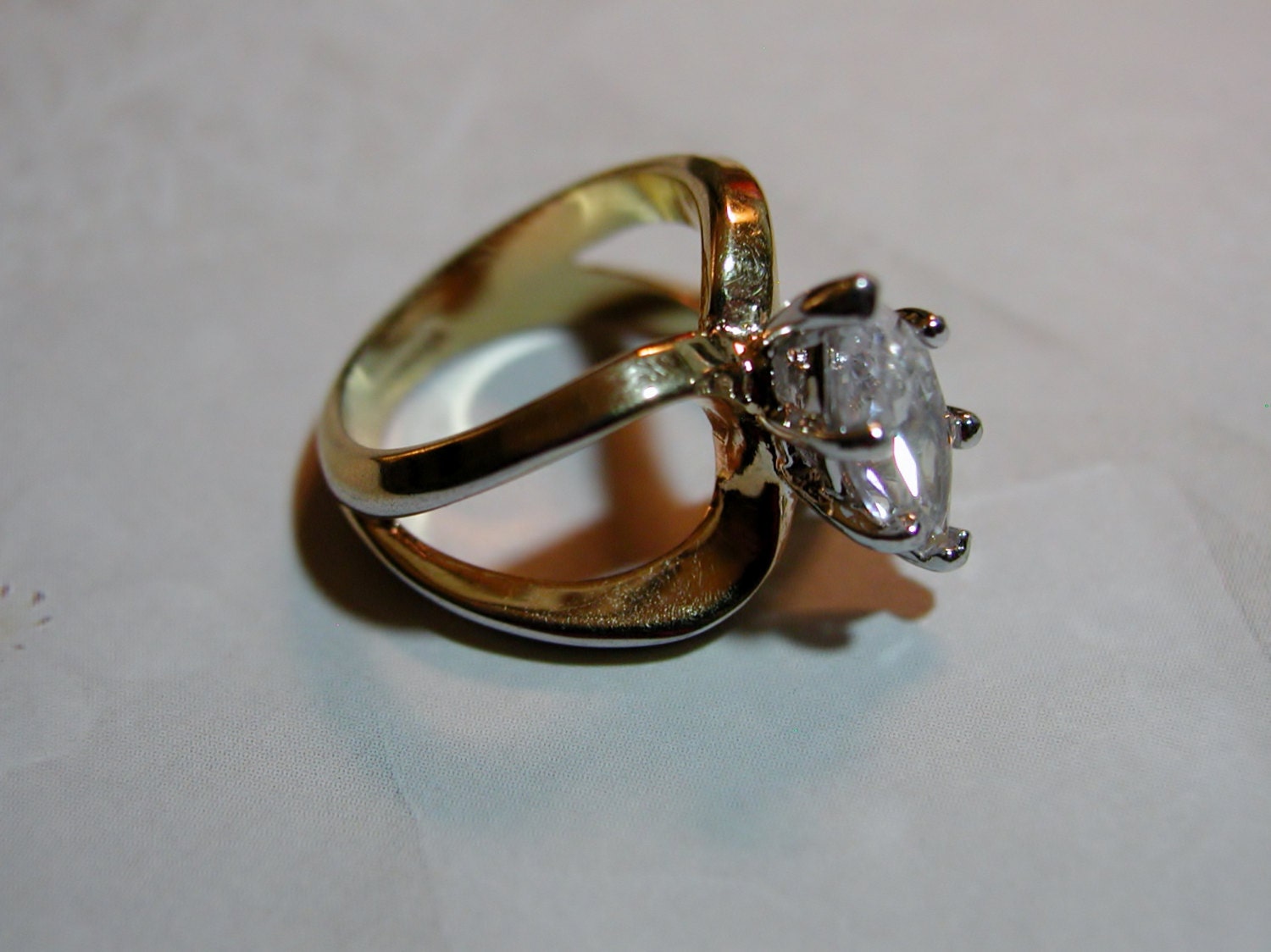 Vintage Cocktail Ring/Large Marquis CZ Gold Ring/ 18K HGE