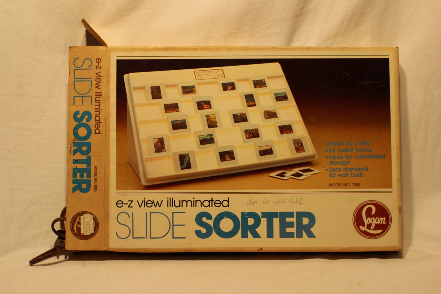 Vintage Logan EZ view illuminated Slide Sorter metal frame