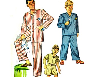Vintage 50s Boys Pajamas Pattern Little Boys PJ Pattern Drawstring Pajama Pants Shorts Sleep Shirt Pattern Simplicity 2548 UNCUT Boys Size 4
