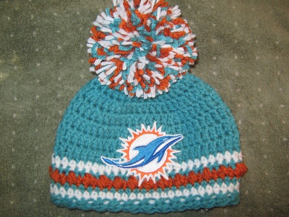 pom pom dolphins hat Dolphins) and pom and Orange pom Dolphins White Aqua, large with logo