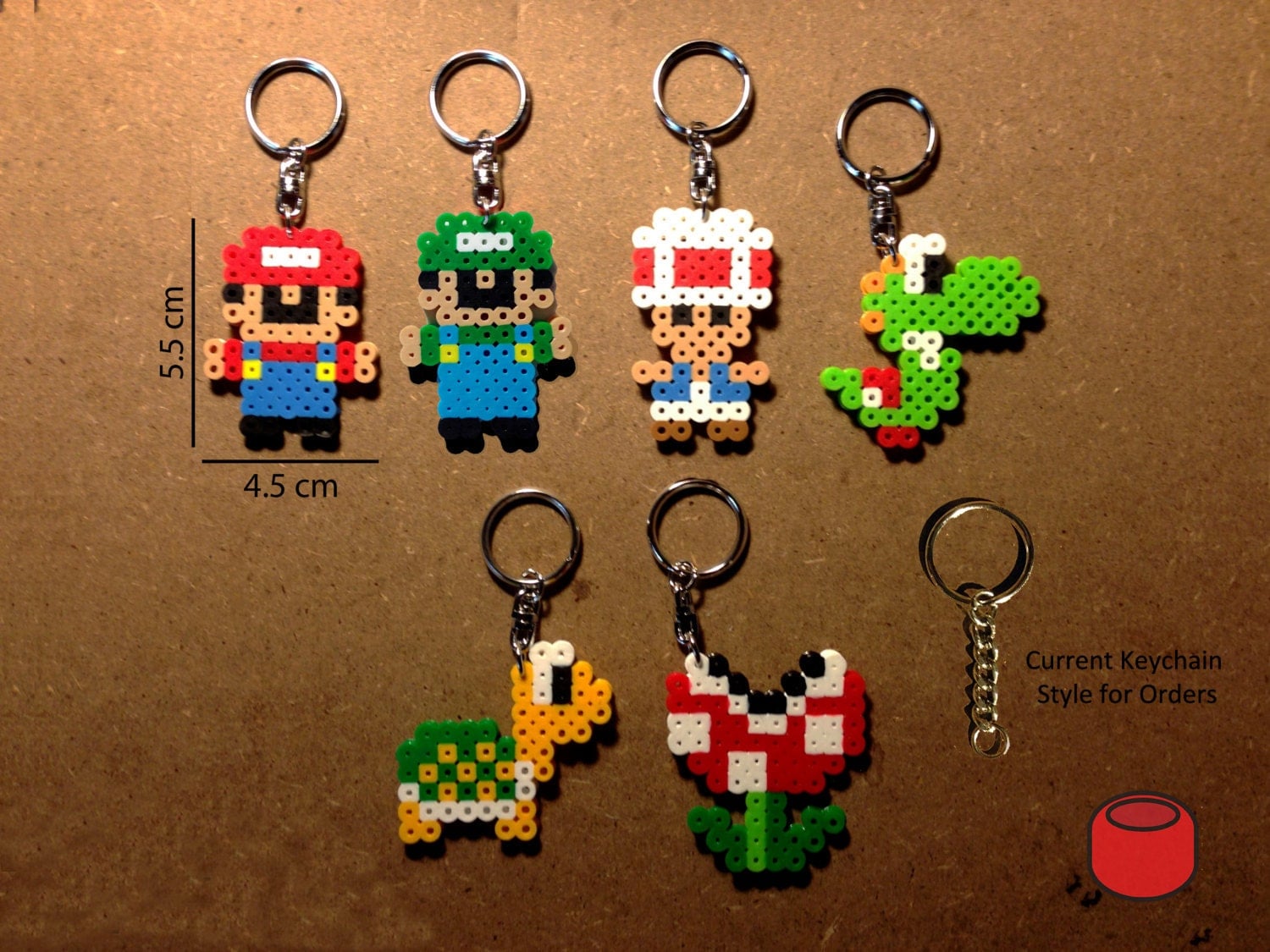 Mario Keychains Magnets and Pins made from Perler Beads by DJbits