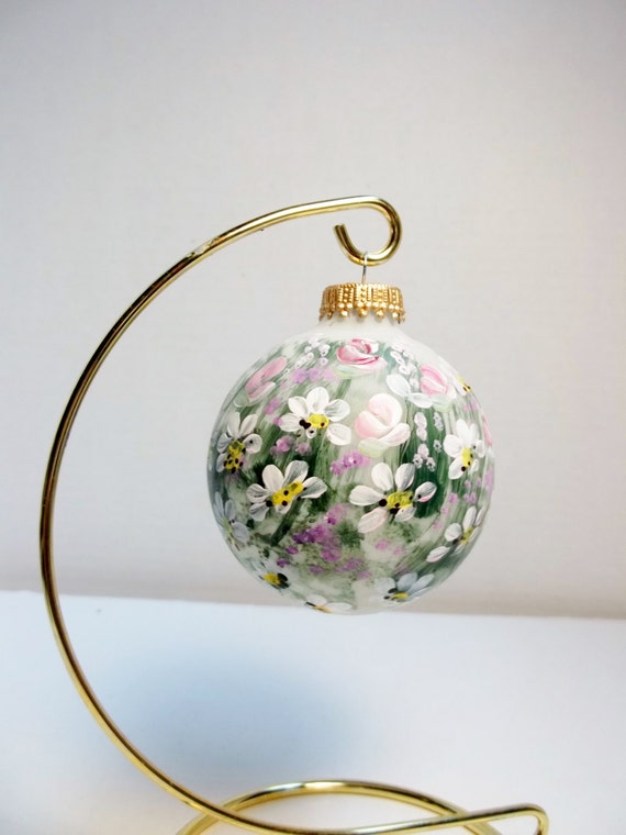 2 5/8 White Glass Christmas Tree Ornament Hand Painted