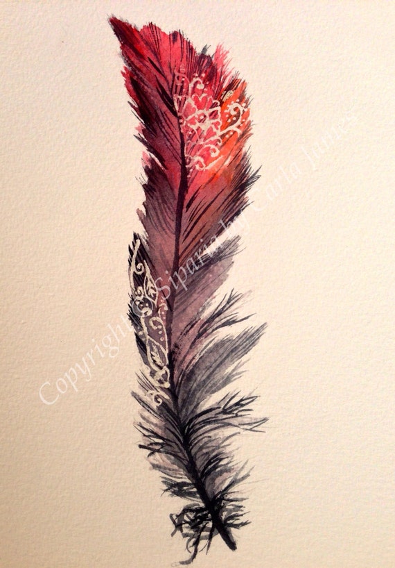 Red feather design by Siparia on Etsy