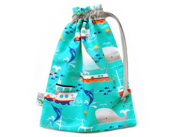 Items similar to Drawstring Bag. Small Toy Bag. Toy Pouch. Fish. Boats ...