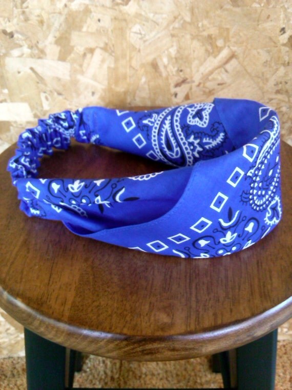 Blue Bandana Stretchy Headband