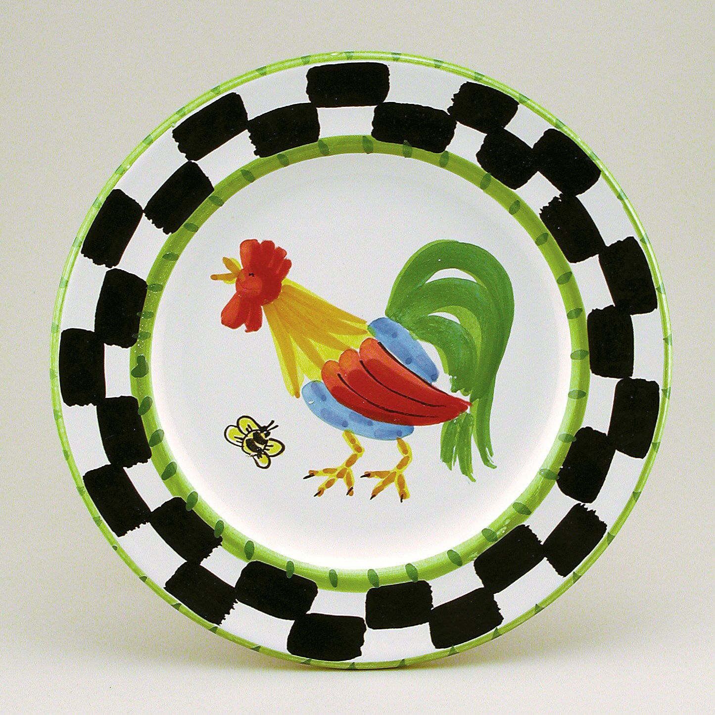 Decorative Plate Rooster with checked by AnneHathawayDesigns