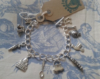 Mary Poppins Inspired Silver link charm bracelet made by Teaside of Broadstairs