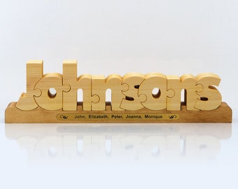 Personalized wooden name puzzle - an original and special family gift.