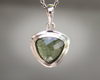 Moldavite Pendant Sterling Silver Faceted and Raw moldavite pendant - Genuine MOLDAVITE pendant