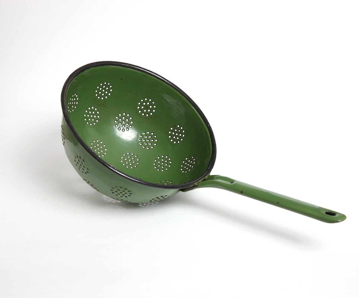 Vintage green enamel strainer green colander shabby chic