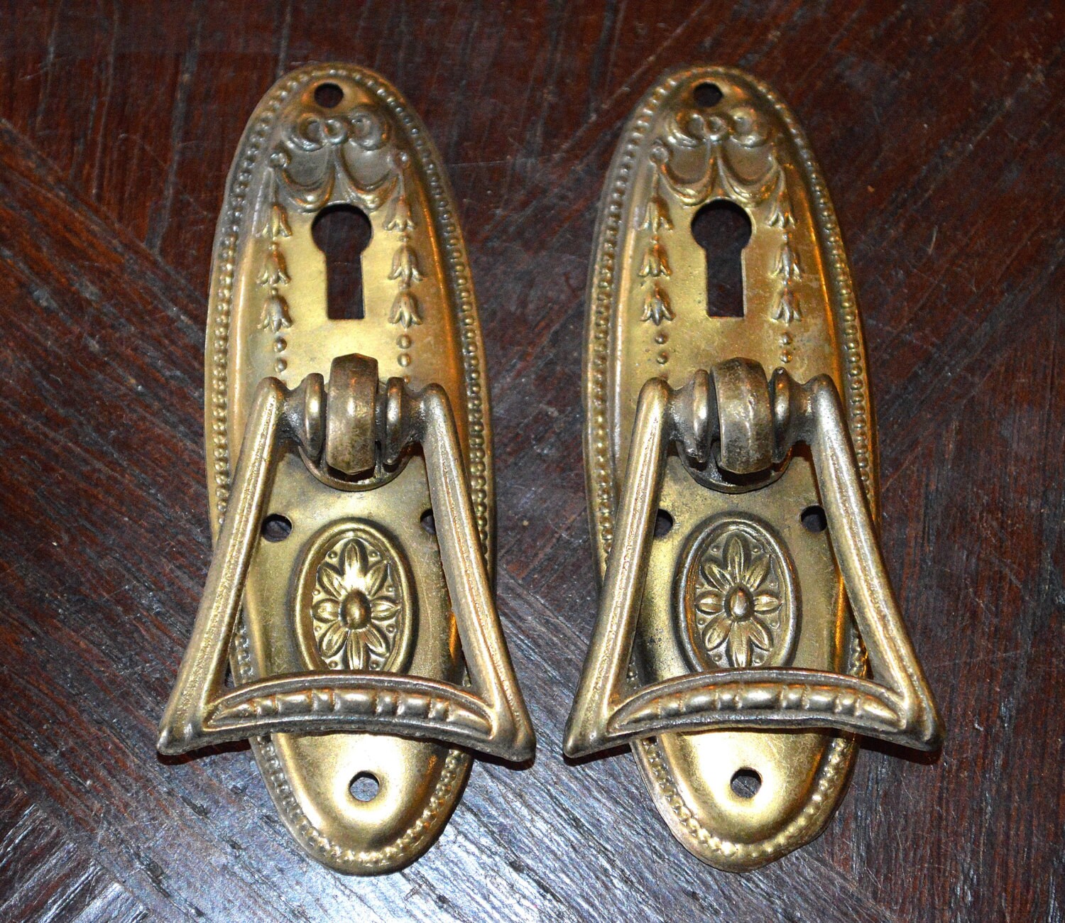 Antique Pair English Cabinet Pulls Victorian Keyhole Brass   Il Fullxfull.585077221 Xjlb 