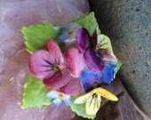 English Garden To Go... Vintage Jon Anton Made In England Bone China Floral Brooch Free Shipping