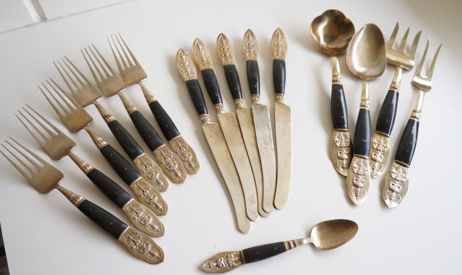 16 Pieces Siam / Thai Bronze / Bronze Flatware / Serving