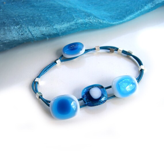 Blue fused glass bracelet by JuliaFusedGlass on Etsy